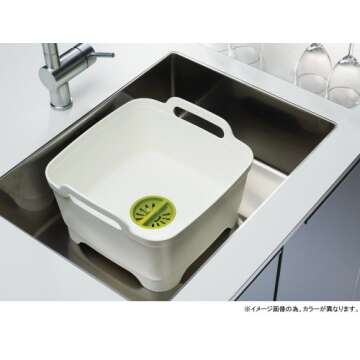 Joseph Joseph 85059 Wash & Drain Wash Basin Dishpan with Draining Plug Carry Handles 12.4-in x 12.2-in x 7.5-in, Green