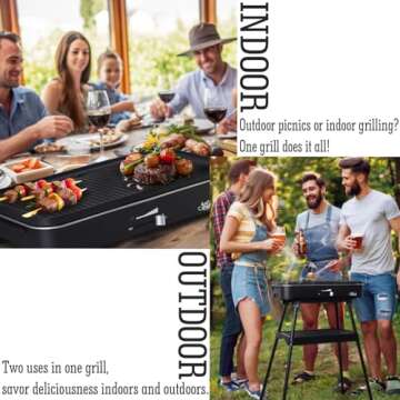 Artestia Electric Outdoor Grill with Lid 1800W Indoor Smokeless BBQ Grills with Temperature Control Portable Removable Stand Grill for Cooking, BBQ Party, Easy to Clean, Black