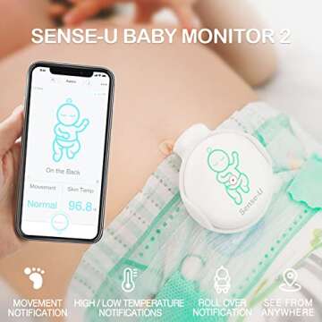 Sense-U Baby Breathing Monitor 2 - Monitors Infant Breathing Movement, Rollover, Temperature and Indoor Humidity Level from Anywhere with Lights and Sounds Alerts, Pink