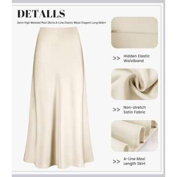 Amy Babe Women's Satin Silky High Waist Maxi Skirt Elegant Elastic Waistband A Line Long Skirts (Beige, Medium)