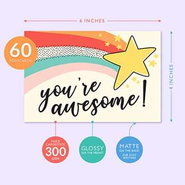 Sweetzer & Orange You Are Awesome Cards Postcards Pack (60 Post Cards) 4x6 Postcards for Kids and Adults. Positive Affirmations Cards, Kindness Cards, Employee Appreciation Awesome Notes