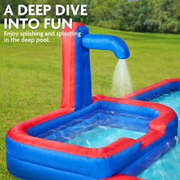 Sunny & Fun Mega Climb N’ Go Inflatable Water Slide Park – Heavy-Duty for Outdoor Fun - Climbing Wall, 2 Slides, Splash & Deep Pool – Easy to Set Up & Inflate with Included Air Pump & Carrying Case