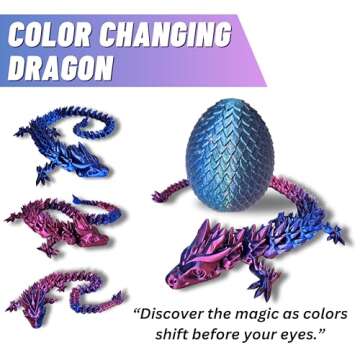 20" Articulated Dragon - Made in USA - 3D Printed Dragon (BLUE/RED WITH BLUE EGG)