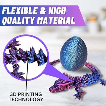 20" Articulated Dragon - Made in USA - 3D Printed Dragon (BLUE/RED WITH BLUE EGG)