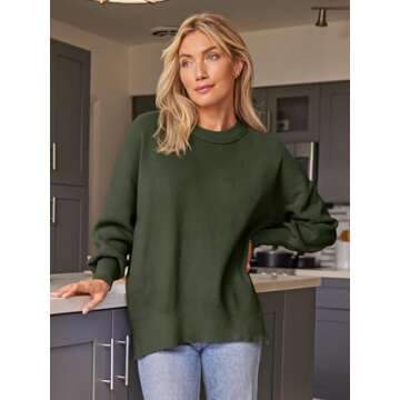 EFAN Women's Oversized Sweaters 2025 Fall Trendy Crewneck Batwing Sleeve Chunky Knit Long Pullover Cute Tunic Tops Dress Winter Clothes Cashmere Fashion Outfits Ladies Clothing Army Green M