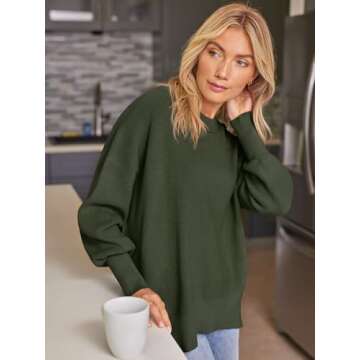 EFAN Women's Oversized Sweaters 2025 Fall Trendy Crewneck Batwing Sleeve Chunky Knit Long Pullover Cute Tunic Tops Dress Winter Clothes Cashmere Fashion Outfits Ladies Clothing Army Green M