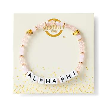 Sorority Shop Alpha Phi Bracelet — Glass Bead Bracelet with AP Name Beads and 18K Gold Accent Beads, Greek Sorority Jewelry for Big Little Sorority Gifts