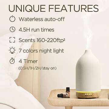 BOXING Essential Oil Diffuser, 3 in 1 Aromatherapy Diffusers for Home Large Room, 7 Colors of Night Light and Quiet for Bedroom, Fragrant Scent & Ceramic Gift Idea, Timer, Auto Shut-Off, 100ML, White