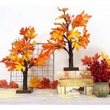 LED Maple Trees with Pumpkins for Fall Decor