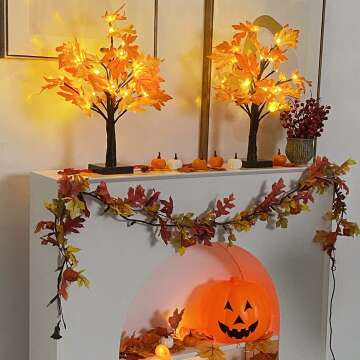 LED Maple Trees with Pumpkins for Fall Decor