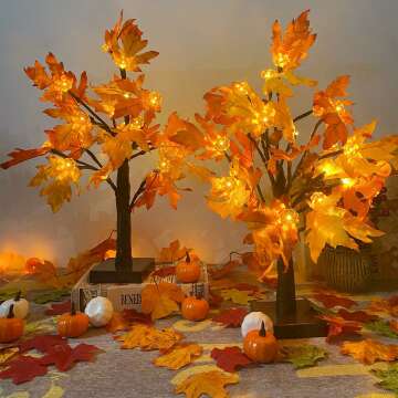 LED Maple Trees with Pumpkins for Fall Decor