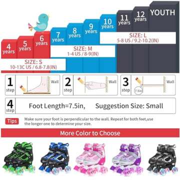 MammyGol Roller Skates for Boys Girls, 4 Sizes Adjustable Quad Skates for Kids with All Light up Wheels, Full Protection for Toddler's Indoor and Outdoor Play Blue Size 10C 11C 12C 13C