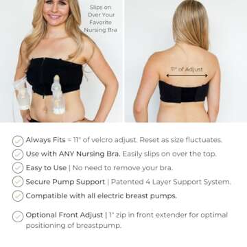 Hands-Free Pumping Bra - Comfortable, Adjustable, Customizable - Converts Nursing Bra or Maternity Bra to Breast Pump Bra - Bra for Breastfeeding Pumps for Women - XS/L - Black