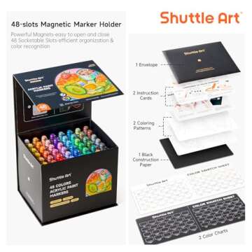 Shuttle Art Automatic Ink Control Acrylic Paint Markers, 48 Colors Brush Tip Acrylic Paint Pens for Rock Painting, Ceramic, Wood, Canvas, Glass, Stone, Fabric, Card Making, DIY & Art Supplies