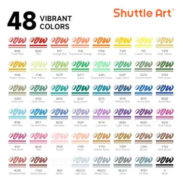 Shuttle Art Automatic Ink Control Acrylic Paint Markers, 48 Colors Brush Tip Acrylic Paint Pens for Rock Painting, Ceramic, Wood, Canvas, Glass, Stone, Fabric, Card Making, DIY & Art Supplies