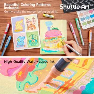 Shuttle Art Automatic Ink Control Acrylic Paint Markers, 48 Colors Brush Tip Acrylic Paint Pens for Rock Painting, Ceramic, Wood, Canvas, Glass, Stone, Fabric, Card Making, DIY & Art Supplies