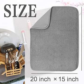 2 Pack Microfiber Dish Drying Mat,Absorbent Dish Drainer Kitchen Counter,Super Absorbent Dish Drying Pads 20×15 Inch Grey