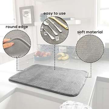 2 Pack Microfiber Dish Drying Mat,Absorbent Dish Drainer Kitchen Counter,Super Absorbent Dish Drying Pads 20×15 Inch Grey