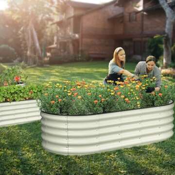 Winpull Raised Garden Bed Kit, 6x3x1.5 ft Large Galvanized Raised Garden Beds Outdoor Planter Box with Safety Edging and Gloves, Metal Raised Beds for Gardening Vegetables Fruits and Flowers (White)