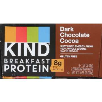 KIND Breakfast, Healthy Snack Bar, Dark Chocolate Cocoa, Gluten Free Breakfast Bars, 8g Protein, 1.76 OZ Packs (6 Count)