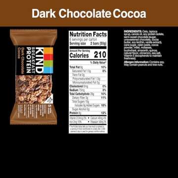 KIND Breakfast, Healthy Snack Bar, Dark Chocolate Cocoa, Gluten Free Breakfast Bars, 8g Protein, 1.76 OZ Packs (6 Count)