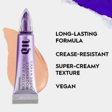 Urban Decay Eyeshadow Primer Potion (Travel Size), Award-winning Nude Eye Primer, Crease-free Eye Makeup Looks, Smooths & Preps Eyelid Base for Vibrant Color, All-day Wear, Dries Invisible -0.16 fl oz