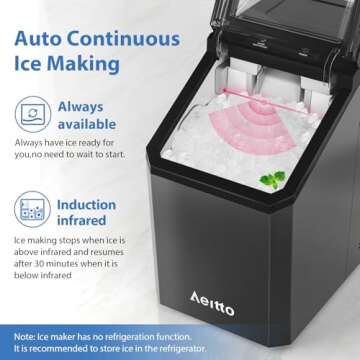 Aeitto Nugget Ice Maker Countertop, 55lbs/Day, Rapid Ice Release in 5 Mins, Large Capacity Chewable Ice Maker, Self-Cleaning with Stainless Steel Housing Ice Machine for Home Office and Party, Black