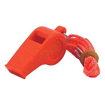 Shoreline Marine Safety Whistle | ABS Plastic Build | Orange-Colored Pea-Less Whistle with Lanyard