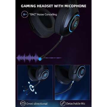 KAPEYDESI Wireless Gaming Headset, 2.4GHz USB Gaming Headphones for PS5, PS4,Switch,PC,Mac with Bluetooth 5.2, 40H Battery, ENC Noise Canceling Microphone(Cyan-Blue)