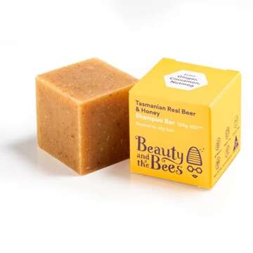 Beauty and the Bees Eco Friendly Real Beer & Honey Solid Shampoo Bar for Oily - Normal to Oily Hair | Adds Body & Shine | 100% Natural & Organic Ingredients Sulfate Free