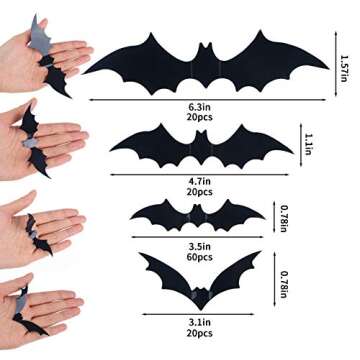 DIYASY Bats Wall Decor,120 Pcs 3D Bat Halloween Decoration Stickers for Home Decor 4 Size Waterproof Black Spooky Bats for Room Décor