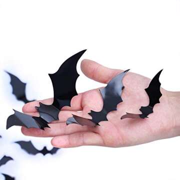 DIYASY Bats Wall Decor,120 Pcs 3D Bat Halloween Decoration Stickers for Home Decor 4 Size Waterproof Black Spooky Bats for Room Décor