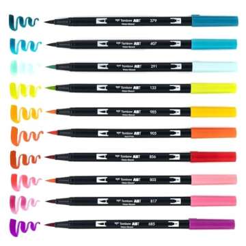 Tombow 56189 Dual Brush Pen Art Markers, Tropical, 10-Pack. Blendable, Brush and Fine Tip Markers