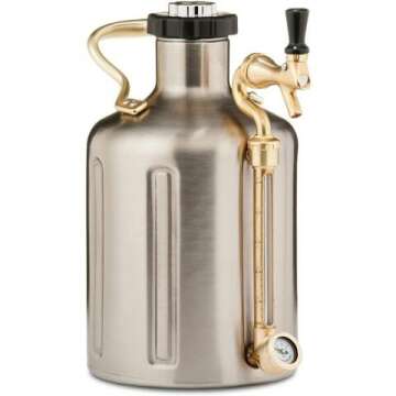 GrowlerWerks uKeg Carbonated Growler - 128 oz Stainless Steel Gift for Beer Lovers