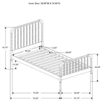 Coaster Home Furnishings Jones Country Farmhouse Wood Jenny Lind Bobbin Twin Size Open Frame Fully Slatted Platform Bed FrameWhite 400415T