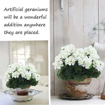 CISDUEO 2 Pcs Artificial Geraniums for Outdoor Silk Flowers White Artificial Geranium Bush Faux Flowers Geraniums for Floral Home Decor Indoor Garden Patio Grave Cemetary Vase Table Centerpiece