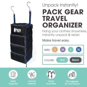 Pack Gear Hanging Carry-On Organizer - Our Standard Hanging Luggage Organizer Fits Any Carry On - Our Hanging Packing Cubes For Travel Use Mesh Windows to Make Finding Clothes Easy (Black, S)