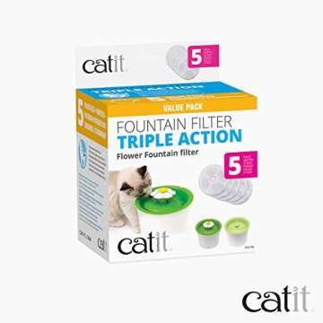 Catit Triple Action Replacement Original Water Fountain Filters, 5 Pack – Official Replacement Filters for Catit Cat Drinking Water Fountains