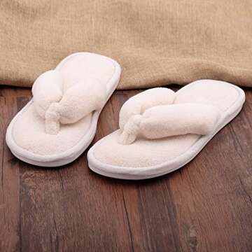 Indoor Slippers for Women Open Toe, Soft Cute Non Slip House Slippers (L- US Women Size 9-10, Beige)