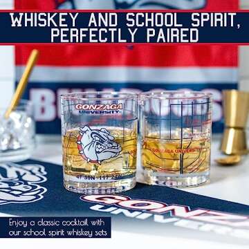 Greenline Goods Gonzaga University Whiskey Glass Set (2 Low Ball Glasses) - Contains Full Color Spike The Bulldog Logo & Campus Map - Gift Idea for Gonzaga College Grads & Alumni - Glassware