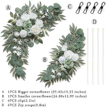 Olalaka Faux Flower Swag Set of 2 for Wedding Welcome Signs Floral Decorations, Sage Green Wedding Arch Flowers for Wedding Reception Ceremony