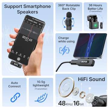 BOYA V30 Wireless Lavalier Microphone for iPhone/Android/PC/Laptop with USB-C Port, 36H Battery Life with Charging Case, Noise Canceling Clip on Lapel Microphone Wireless Mini Mic for Video Recording