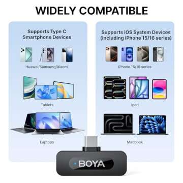 BOYA V30 Wireless Lavalier Microphone for iPhone/Android/PC/Laptop with USB-C Port, 36H Battery Life with Charging Case, Noise Canceling Clip on Lapel Microphone Wireless Mini Mic for Video Recording