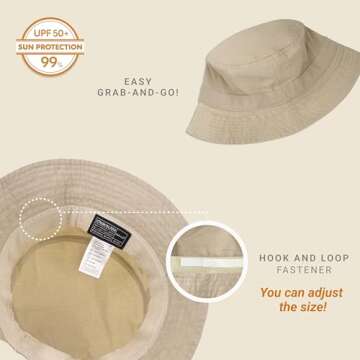 Hot Summer Bucket Hat - Trendy Cotton Sun Hat for Beach, Golf, Fishing - Fun Outdoor Vacation Boonie for Men and Women (Latte)