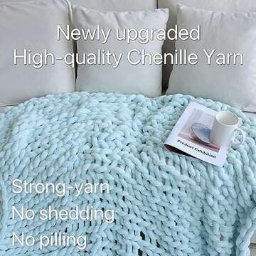 Maetoow Chenille Chunky Knit Blanket Throw （30×40 Inch）, Handmade Warm & Cozy Blanket Couch, Bed, Home Decor, Soft Breathable Fleece Banket, Christmas Thick and Giant Yarn Throws, Baby Blue