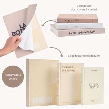 Moncur Home Faux Books for Decoration Coffee Table Books set of 3 Decorative Books Neutral Room Decor Aesthetic Shelf Decor Beige White Earth Tones Real Blank Pages Removable Covers Home Décor Accents