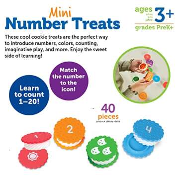 Learning Resources Mini Number Treats, Toddler Learning Toys, Learning & Education Toys, Montessori Toys for Kids, Baby & Toddler Toys, Cookie Toys, 40 Pieces, Ages 3+