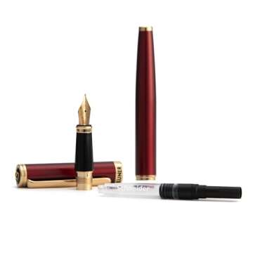 BEILUNER Red Fountain Pen,Stunning Luxury Pen,24K Gilded Nib(Fine),Gorgeous 24K Gold Finish,German Schneider Ink Converter,Trustworthy Pen Gift for Men&Women-Elegant, Executive,Nice Pen for Writing