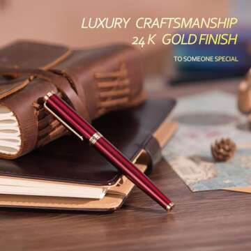 BEILUNER Red Fountain Pen,Stunning Luxury Pen,24K Gilded Nib(Fine),Gorgeous 24K Gold Finish,German Schneider Ink Converter,Trustworthy Pen Gift for Men&Women-Elegant, Executive,Nice Pen for Writing