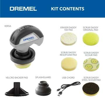 Dremel Versa Power Scrubber Kit with 5 Scrub Daddy Cleaning Sponge Pads - Waterproof Cordless Electric Spin Scrubber, High Speed, Multi-Surface Cleaning for Kitchen, Household, and Bathroom, PC10-07